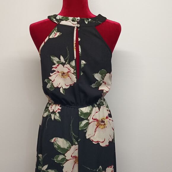 women's floral black halter sleeveless long skirt Rompers/ jumpsuit size M EUC - Picture 6 of 15